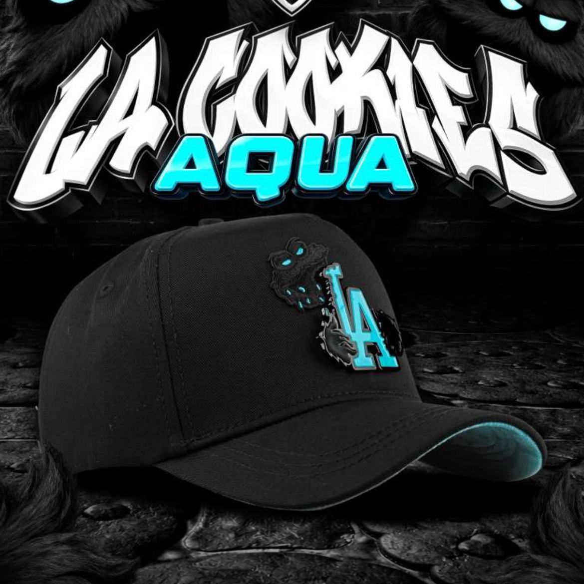 Cap “Aqua LA Cookies”, Black/Blue, MzHats.