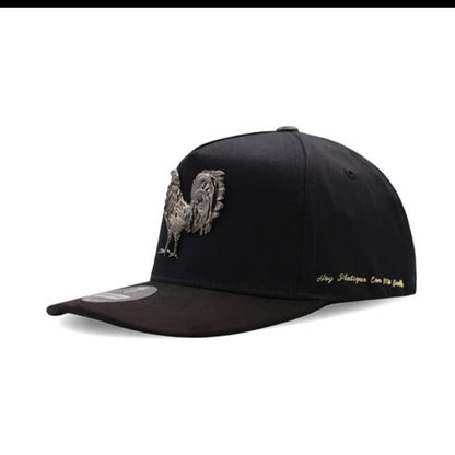 Cap “Gallero” Black/Dark,”Hoy platique con mi gallo”, with pin