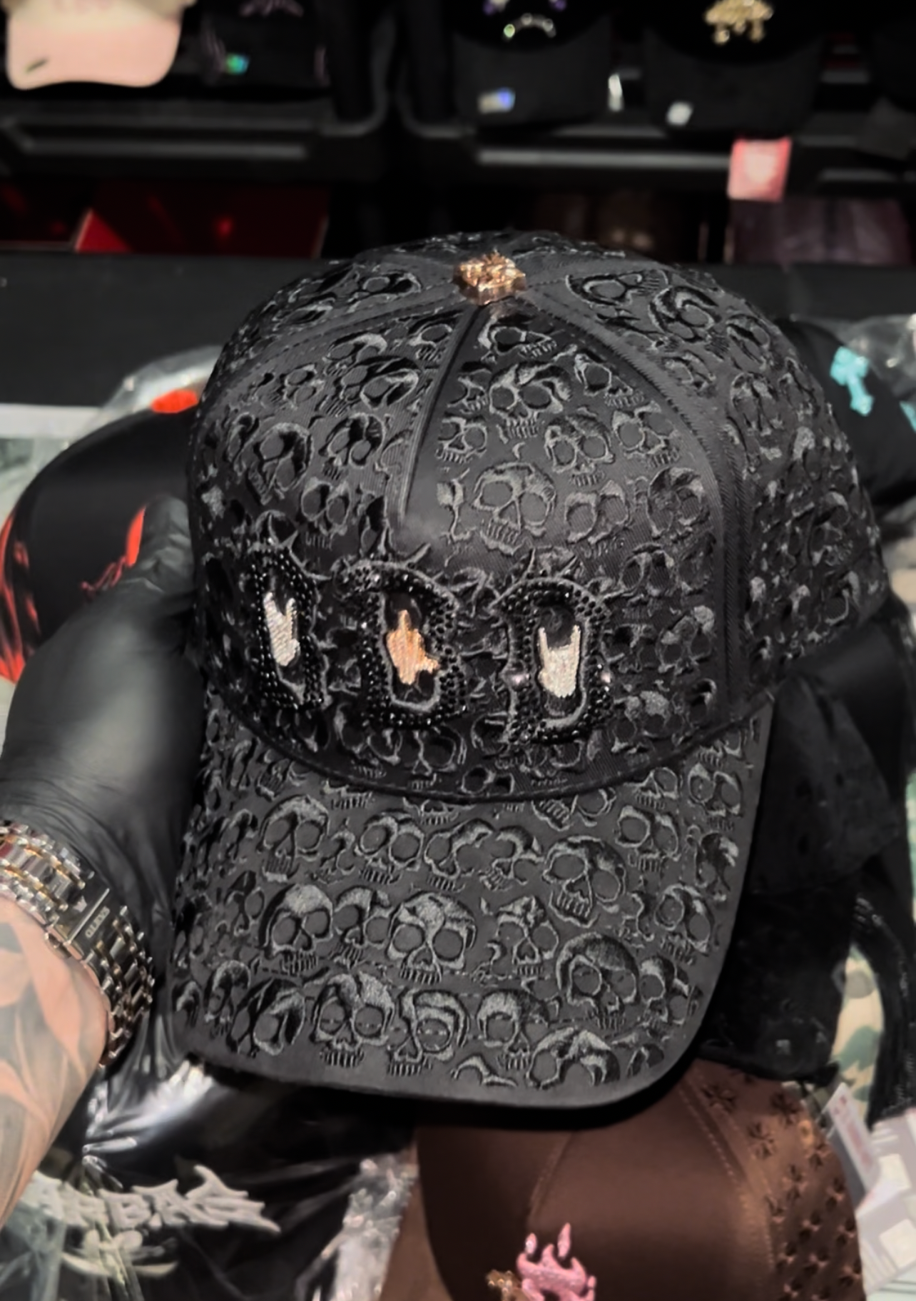 Cap “BBB Hand Skull”, Barbas Hats, Black/ RoseGold