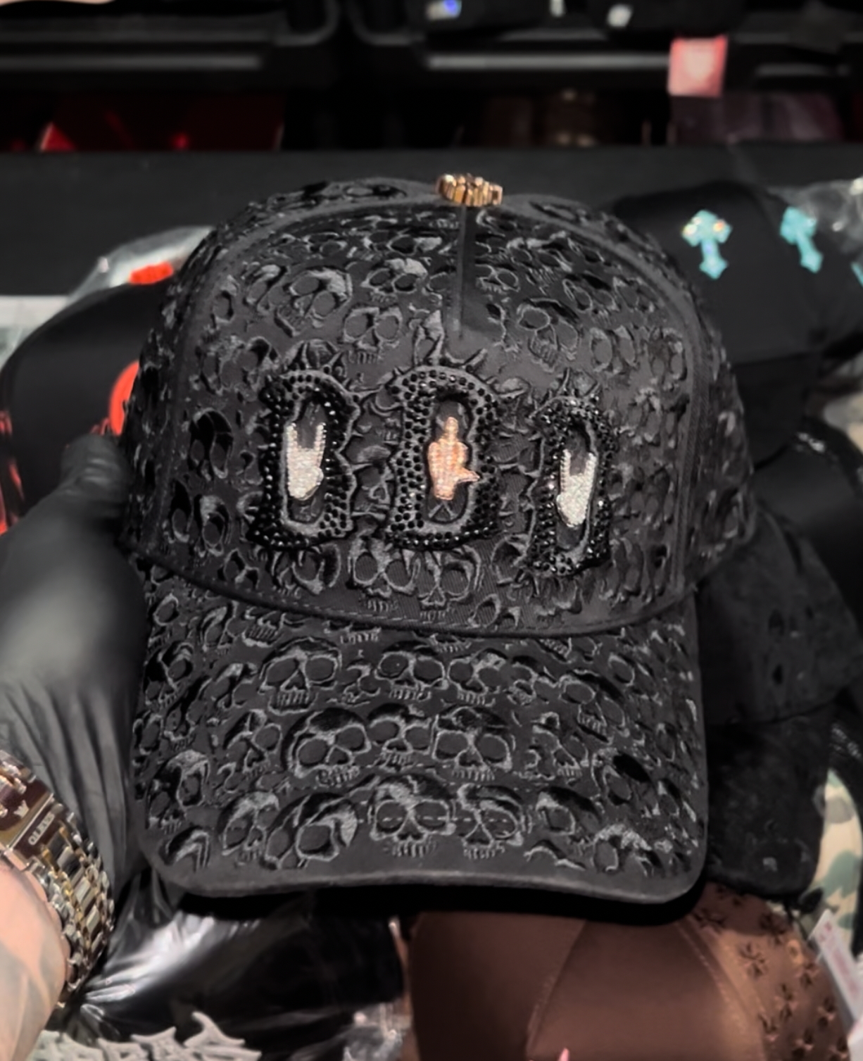 Cap “BBB Hand Skull”, Barbas Hats, Black/ RoseGold