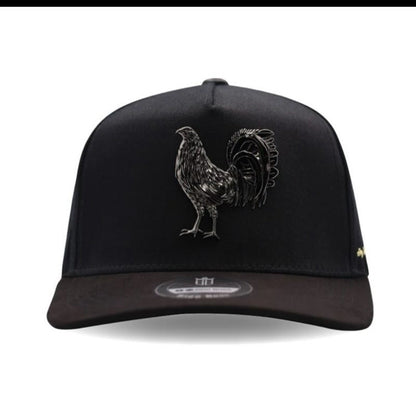 Cap “Gallero” Black/Dark,”Hoy platique con mi gallo”, with pin